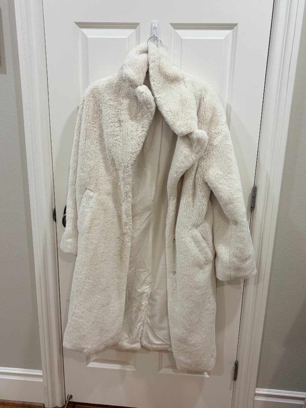 H&M Cream Faux Fur Long Coat